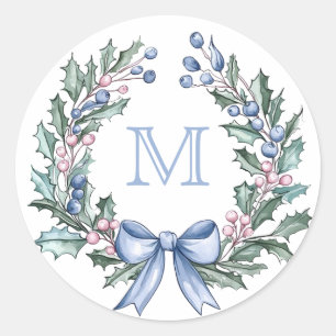 Grandmillennial Holly Kerstmis Monogram Ronde Sticker