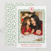 Grandmillennial Holly Monogram Kerst Kaart (Voorkant / Achterkant)