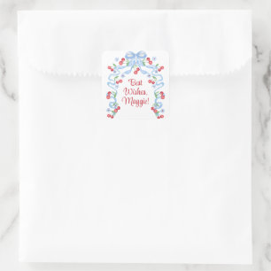 Grandmillennial Kersenlinten Watercolor Vierkante Sticker