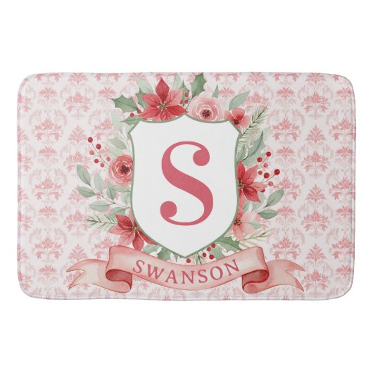 Grandmillennial Kerst Crest | Kerst Monogram Badmat (Voorkant)