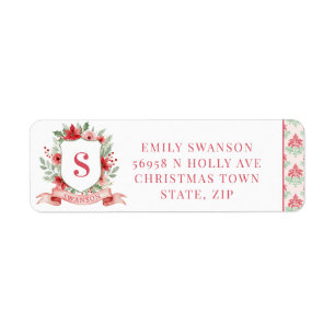 Grandmillennial Kerst Crest   Kerst Monogram Etiket