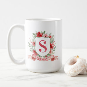 Grandmillennial Kerst Crest   Kerst Monogram Koffiemok
