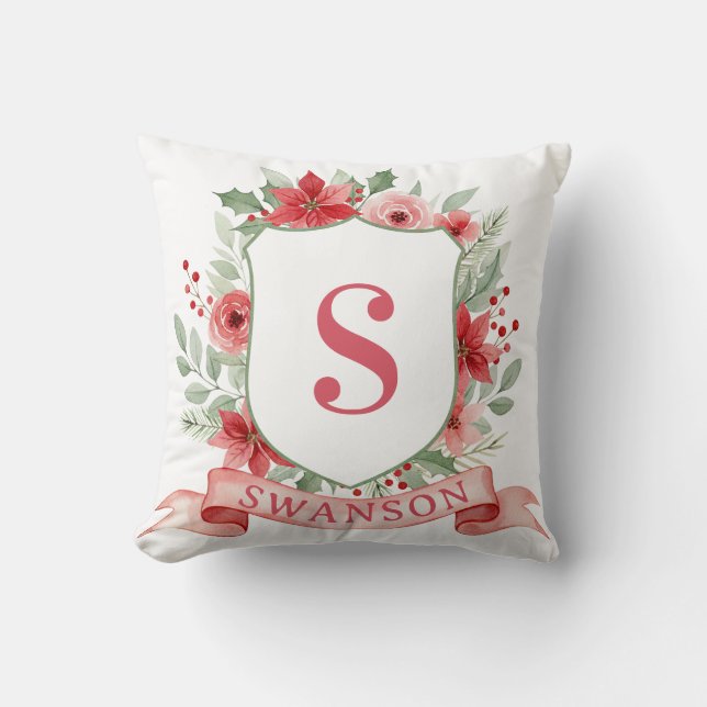 Grandmillennial Kerst Crest | Kerst Monogram Kussen (Voorkant)