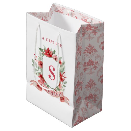 Grandmillennial Kerst Crest | Kerst Monogram Medium Cadeauzakje (Voorkant Gekanteld)