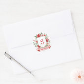 Grandmillennial Kerst Crest | Kerst Monogram Ronde Sticker (Envelop)
