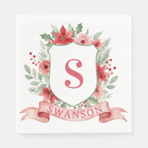 Grandmillennial Kerst Crest   Kerst Monogram Servet