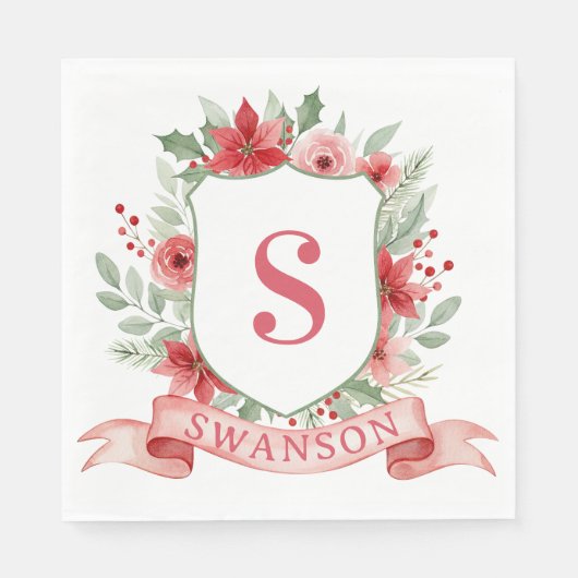 Grandmillennial Kerst Crest | Kerst Monogram Servet (Voorkant)