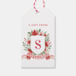 Grandmillennial Kerst Crest | Kerstmis Monogram Cadeaulabel