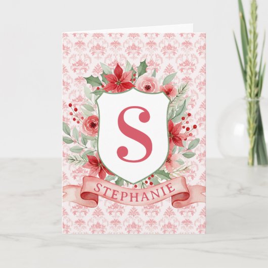 Grandmillennial Kerst Crest | Kerstmis Monogram Kaart (Voorkant)