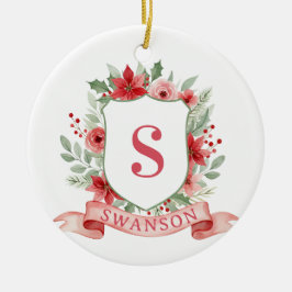 Grandmillennial Kerst Crest | Kerstmis Monogram Keramisch Ornament