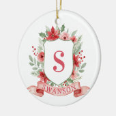 Grandmillennial Kerst Crest | Kerstmis Monogram Keramisch Ornament (Links)
