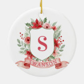 Grandmillennial Kerst Crest | Kerstmis Monogram Keramisch Ornament (Achterkant)
