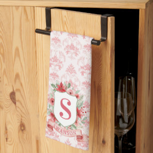 Grandmillennial Kerst Crest   Kerstmis Monogram Theedoek