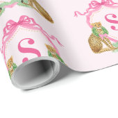 Grandmillennial Kerst Luipaard Monogram Cadeaupapier (Rol Hoek)