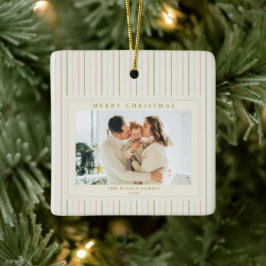 Grandmillennial Kerst Strepen Foto Keramisch Ornament