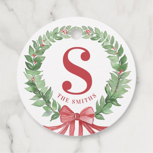 Grandmillennial Kerstkrans Monogram Bedankjes Labels (Achterkant)