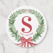 Grandmillennial Kerstkrans Monogram Bedankjes Labels (Voorkant)