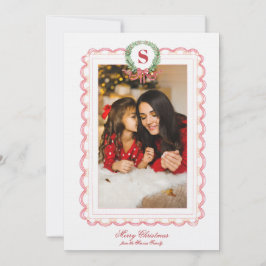 Grandmillennial Kerstkrans Monogram Foto Kaart