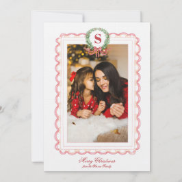 Grandmillennial Kerstkrans Monogram Foto Kaart