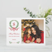 Grandmillennial Kerstkrans Monogram Foto Kaart (Staand voorkant)