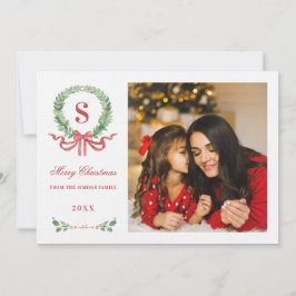 Grandmillennial Kerstkrans Monogram Foto Kaart