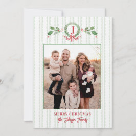Grandmillennial Kerstkrans Monogram Foto Kaart
