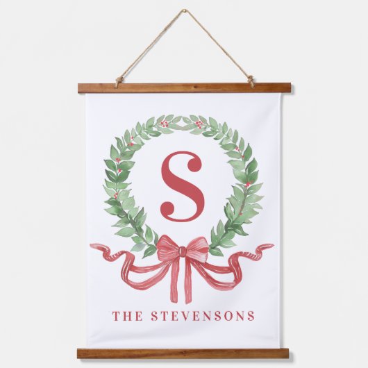 Grandmillennial Kerstkrans Monogram Hangend Wandkleed (Voorkant)