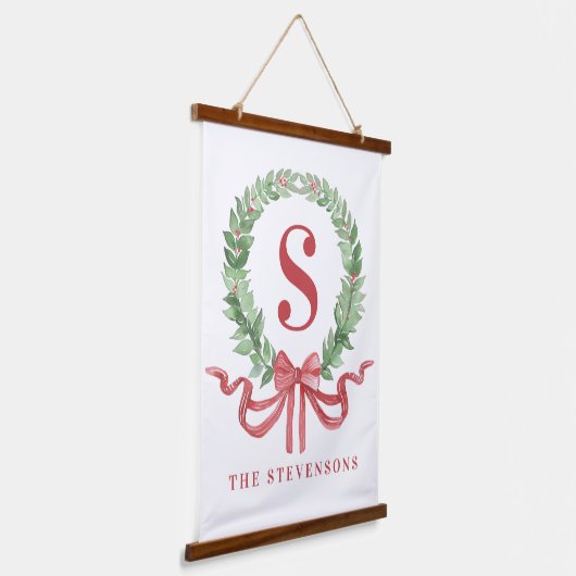 Grandmillennial Kerstkrans Monogram Hangend Wandkleed (Gebogen)