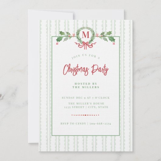 Grandmillennial Kerstkrans Monogram Kaart (Voorkant)