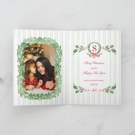 Grandmillennial Kerstkrans Monogram Kaart (Binnen)