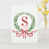 Grandmillennial Kerstkrans Monogram Kaart (Gele Bloem)