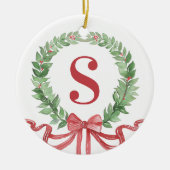 Grandmillennial Kerstkrans Monogram Keramisch Ornament (Voorkant)