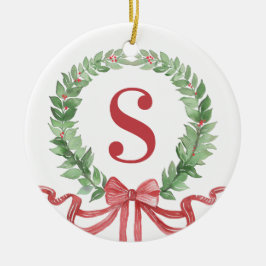 Grandmillennial Kerstkrans Monogram Keramisch Ornament