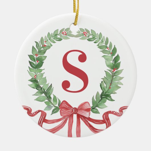 Grandmillennial Kerstkrans Monogram Keramisch Ornament (Voorkant)
