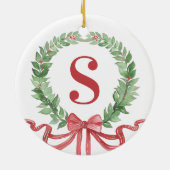 Grandmillennial Kerstkrans Monogram Keramisch Ornament (Achterkant)