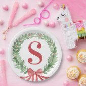 Grandmillennial Kerstkrans Monogram Papieren Bordje (Feest)