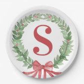 Grandmillennial Kerstkrans Monogram Papieren Bordje (Voorkant)