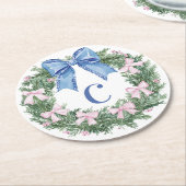 Grandmillennial Kerstkrans Monogram Ronde Kartonnen Onderzetter (Gebogen)