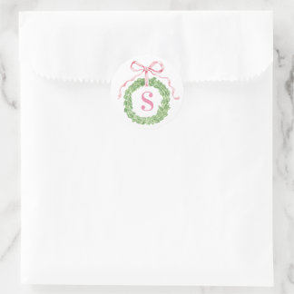 Grandmillennial Kerstkrans Monogram Ronde Sticker