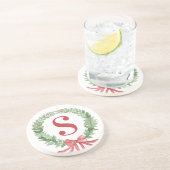 Grandmillennial Kerstkrans Monogram Zandsteen Onderzetter (Zijkant)