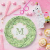 Grandmillennial koolblad Monogram papier Papieren Bordje (Feest)