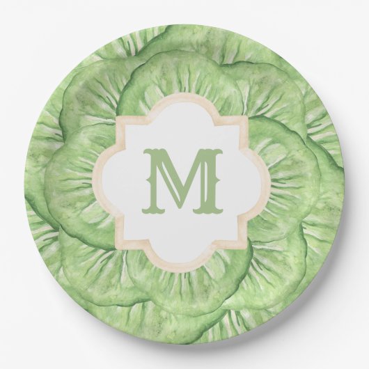 Grandmillennial koolblad Monogram papier Papieren Bordje (Voorkant)