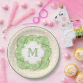 Grandmillennial koolblad monogram | rotan papieren bordje (Feest)