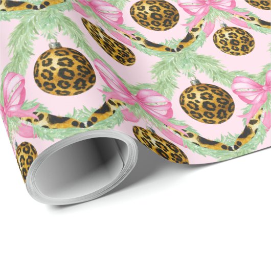 Grandmillennial Leopard Christmas  Ornament Cadeaupapier (Rol Hoek)