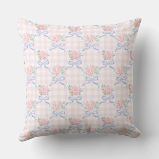 Grandmillennial Lint Floral Trellis op Gingham Kussen (Achterkant)