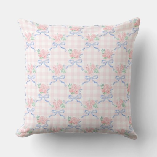 Grandmillennial Lint Floral Trellis op Gingham Kussen (Voorkant)