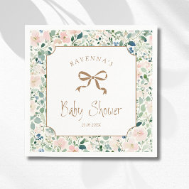 Grandmillennial Navy Blush Bloemengoud Baby Shower Servet