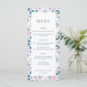 Grandmillennial Navy & Roze Bloemmotief Bruiloft Menu (Staand voorkant)