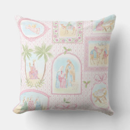 Grandmillennial Pastel Kerststal Monogram Kussen