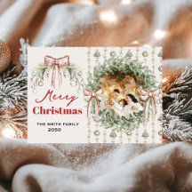 Grandmillennial Pine Wreath Christmas Photo Card